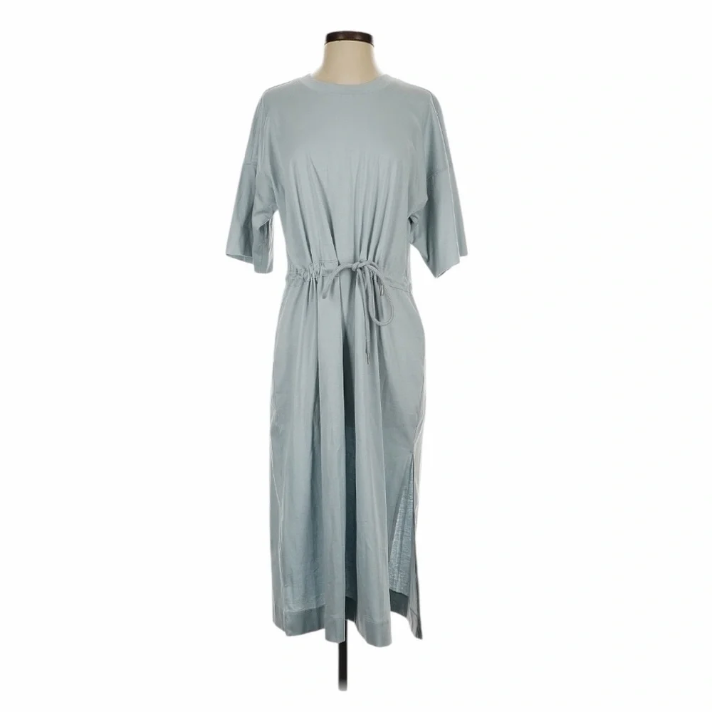 NWOT! Everlane The Luxe Cotton Tie-Front Tee Dress in Sky Slate Blue. Size Small - Picture 3 of 13